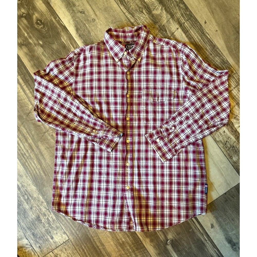 Chaps Mens Maroon Plaid Button Down Shirt Christmas Preppy L